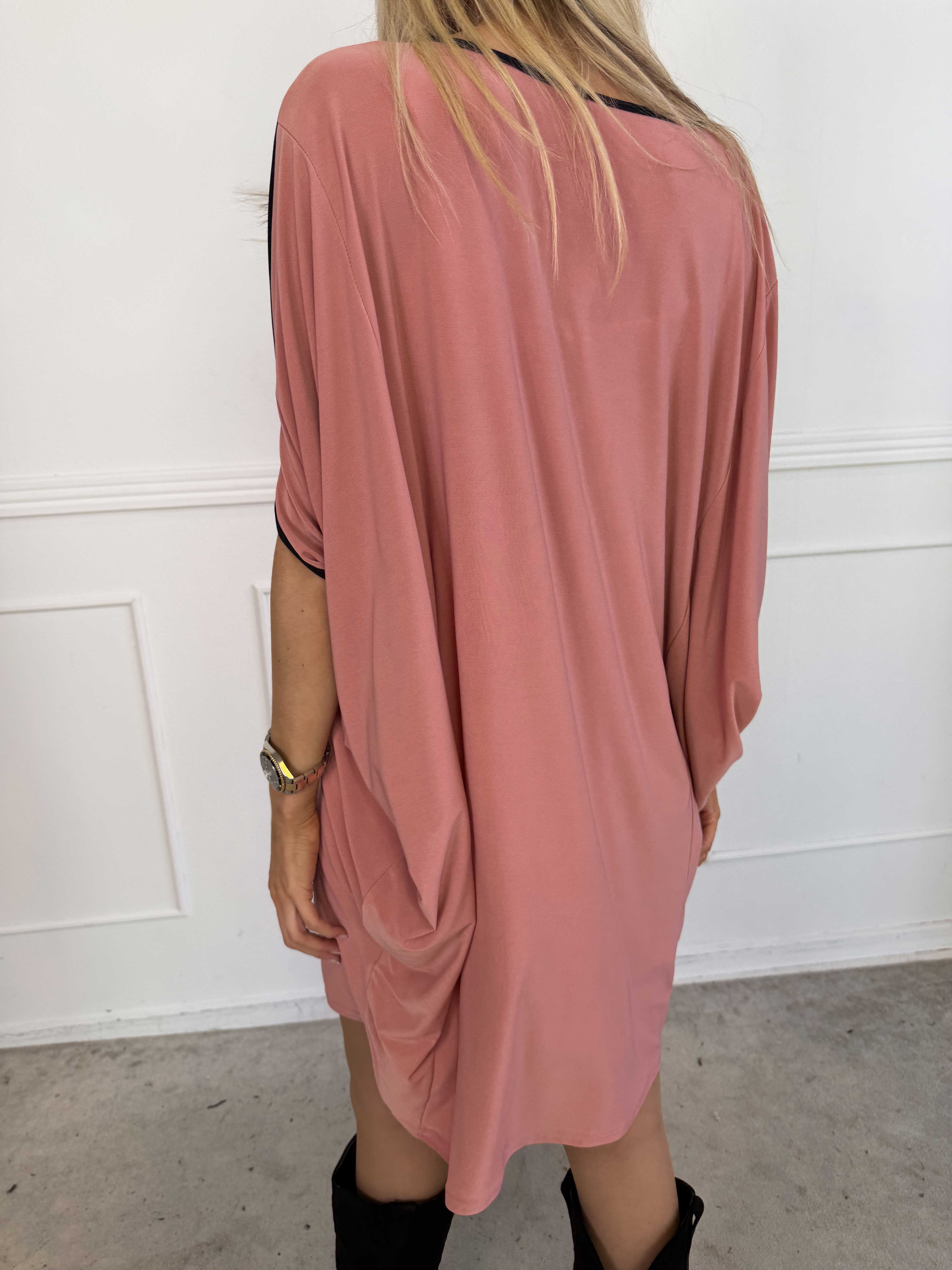 Spencer - Elastisk tofarvet tunikakjole med flagermusærmer